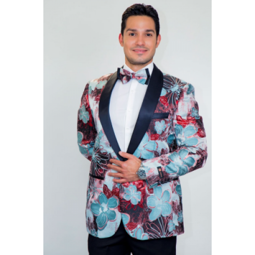 Monte Carlo Red Floral Modern Fit Tuxedo Jacket